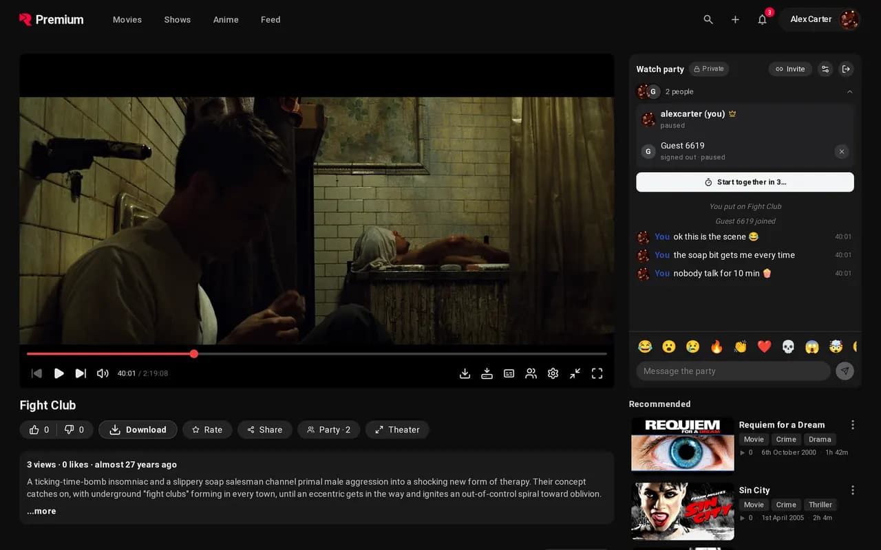 A watch party with chat beside the film