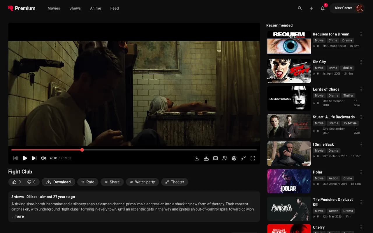 A film playing in the Rotten Brains player